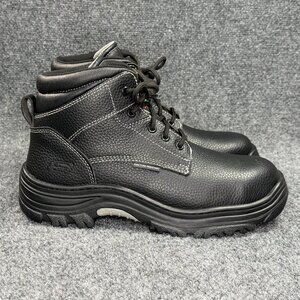 Skechers Burgin Tarlac Steel Toe Work Boots Men Size 10 Black Leather Industrial